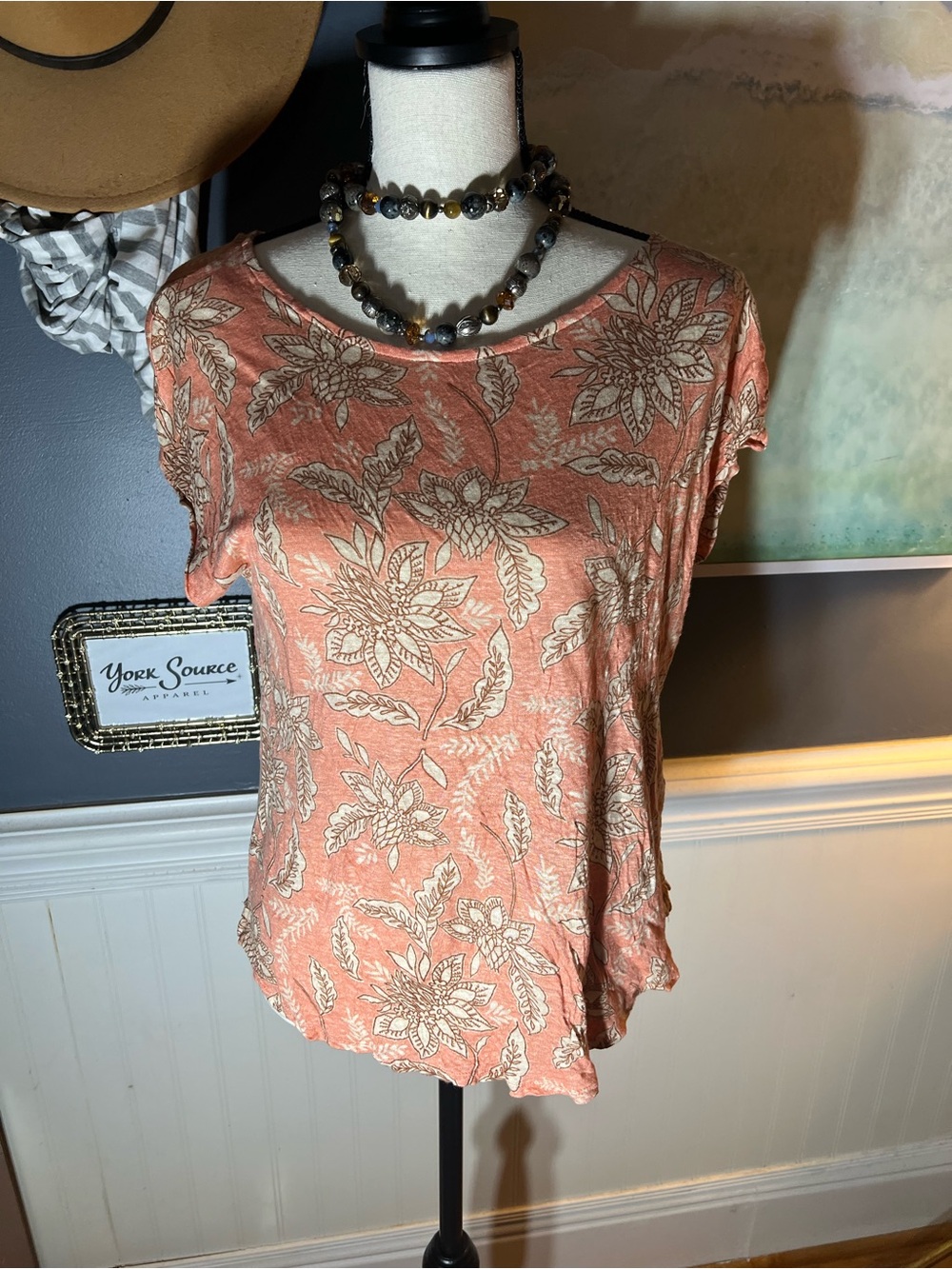 Rachel Zoe Peach Floral Short Sleeve Top